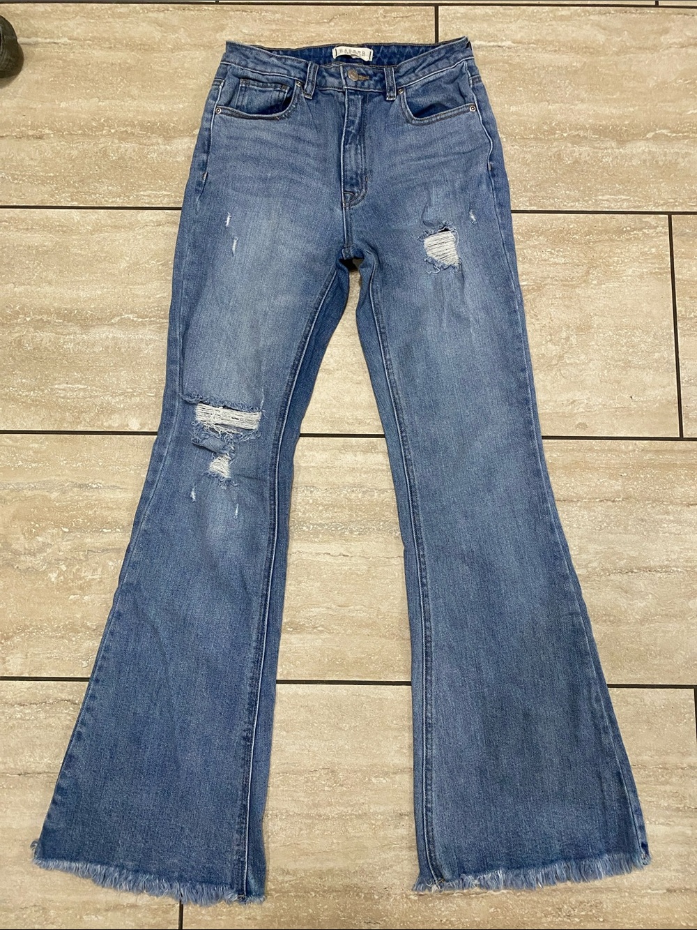 Harper Medium Blue Distressed Flare Jeans